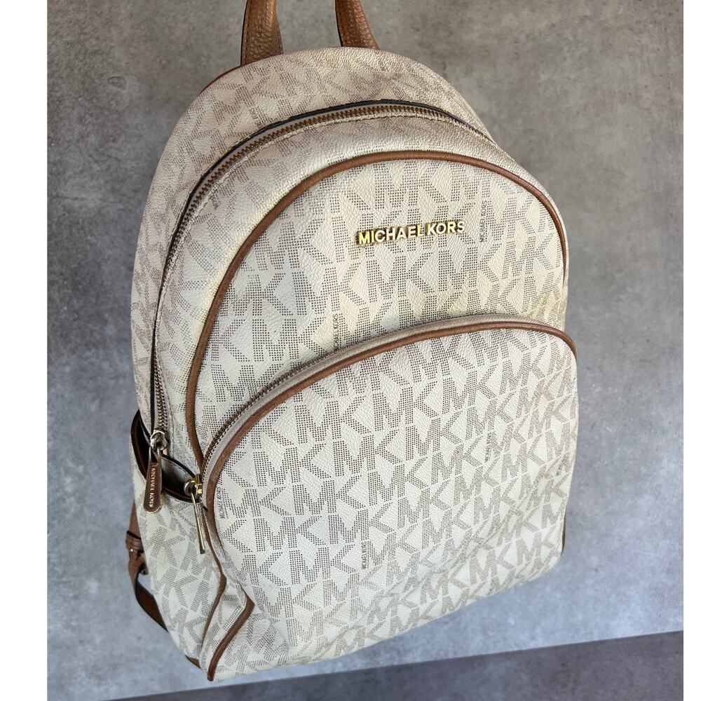 Michael Kors MK monogram Abby backpack vanilla signature fullsize travel school
